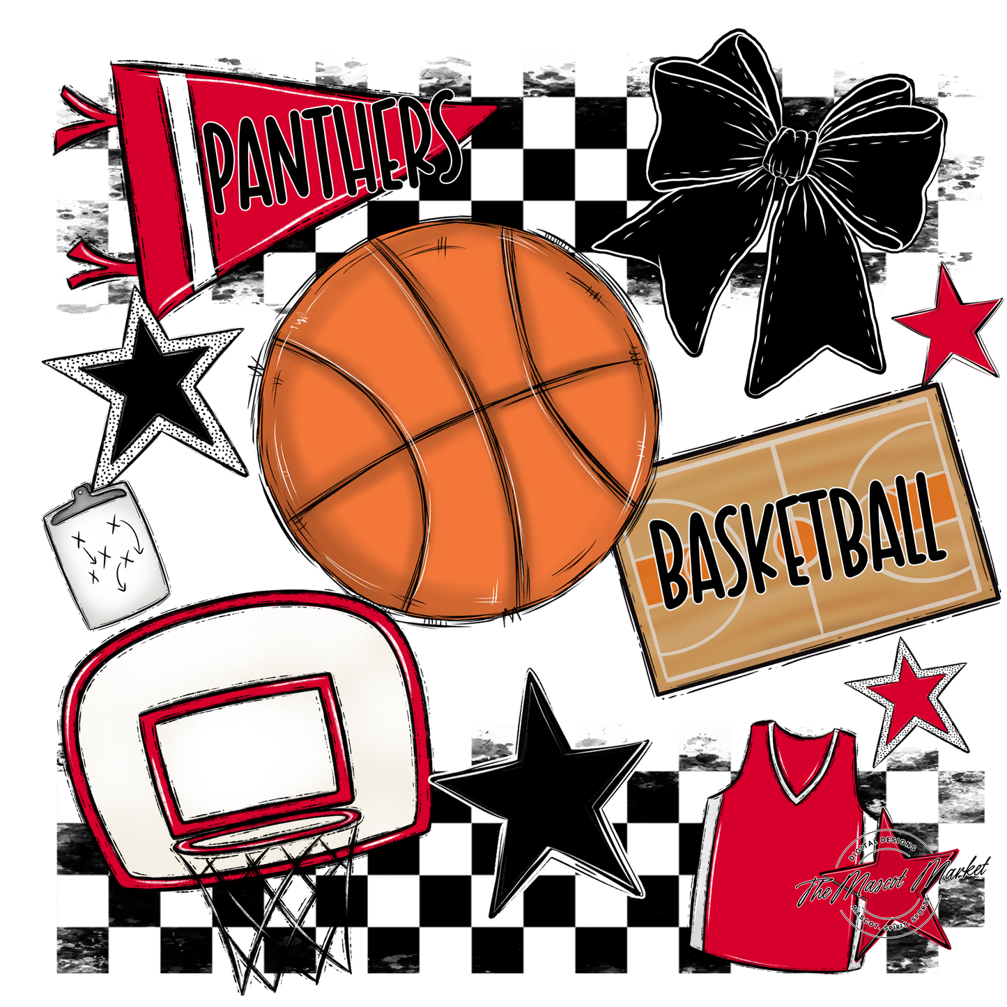 Panthers Checkers Basketball Spirit Design-Red