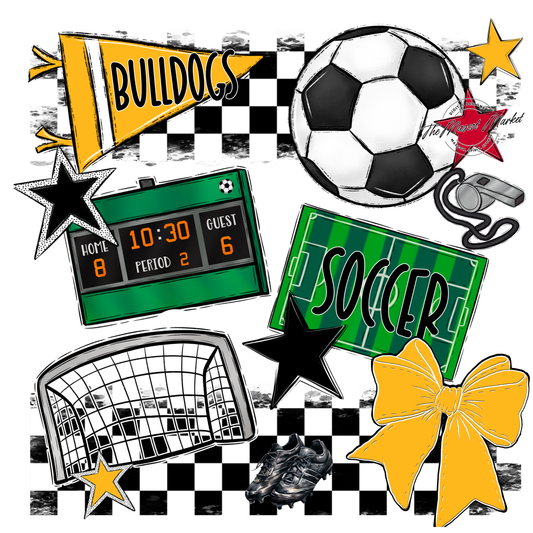 Bulldogs Checkers Soccer Spirit Design-Yellow