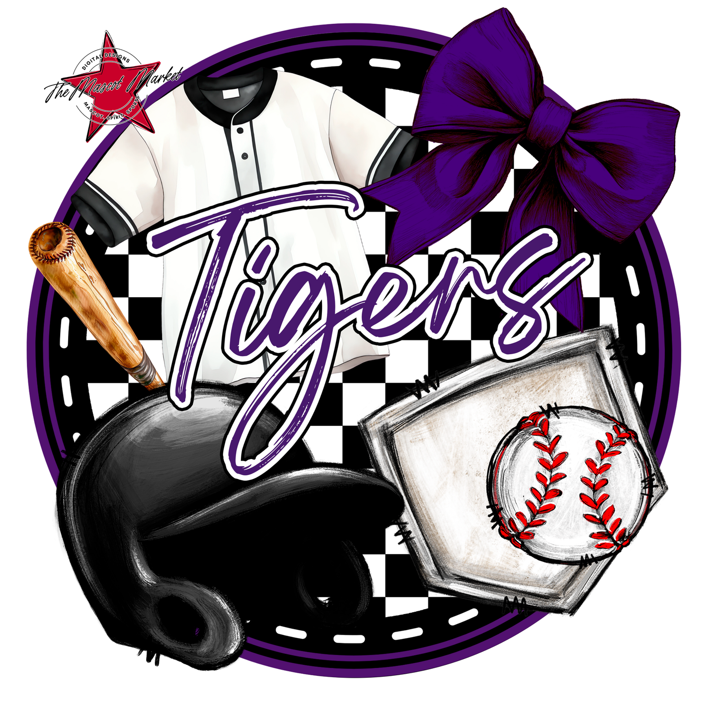 Tigers Circle Baseball Design-Purple