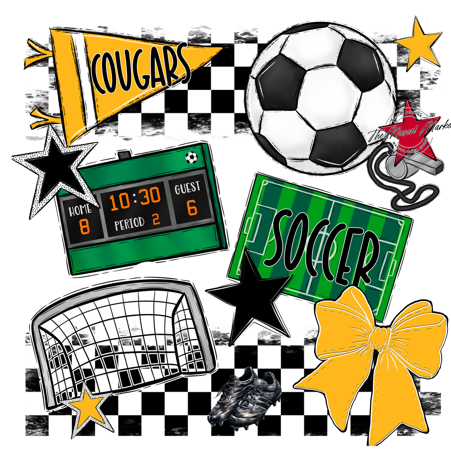 Cougars Checkers Soccer Spirit Design-Yellow