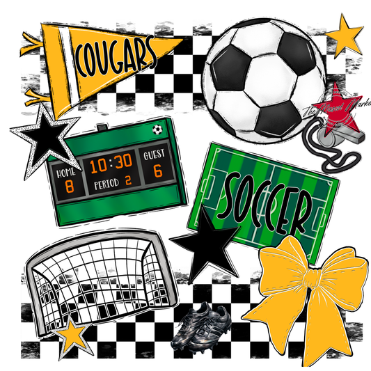 Cougars Checkers Soccer Spirit Design-Yellow