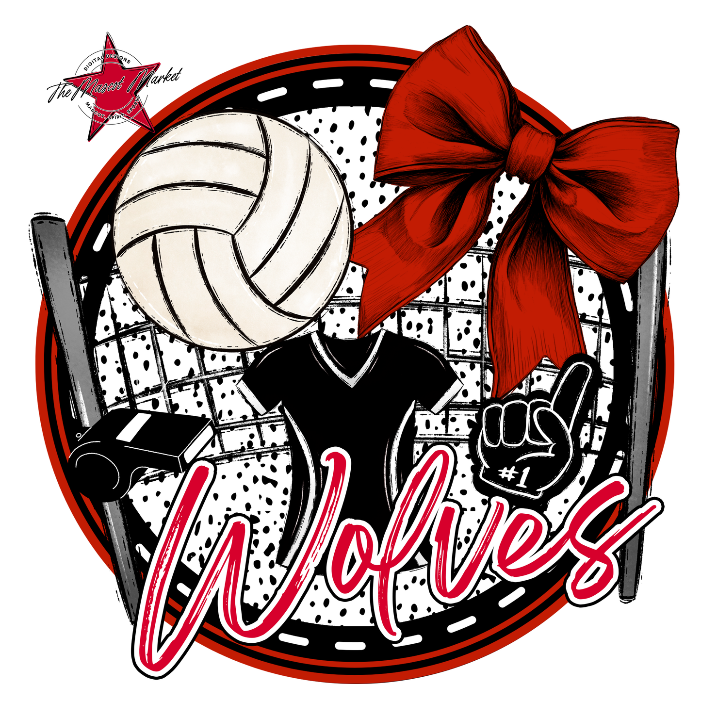 Wolves Circle Volleyball Design-Red