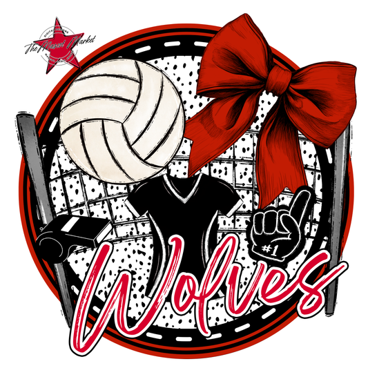 Wolves Circle Volleyball Design-Red