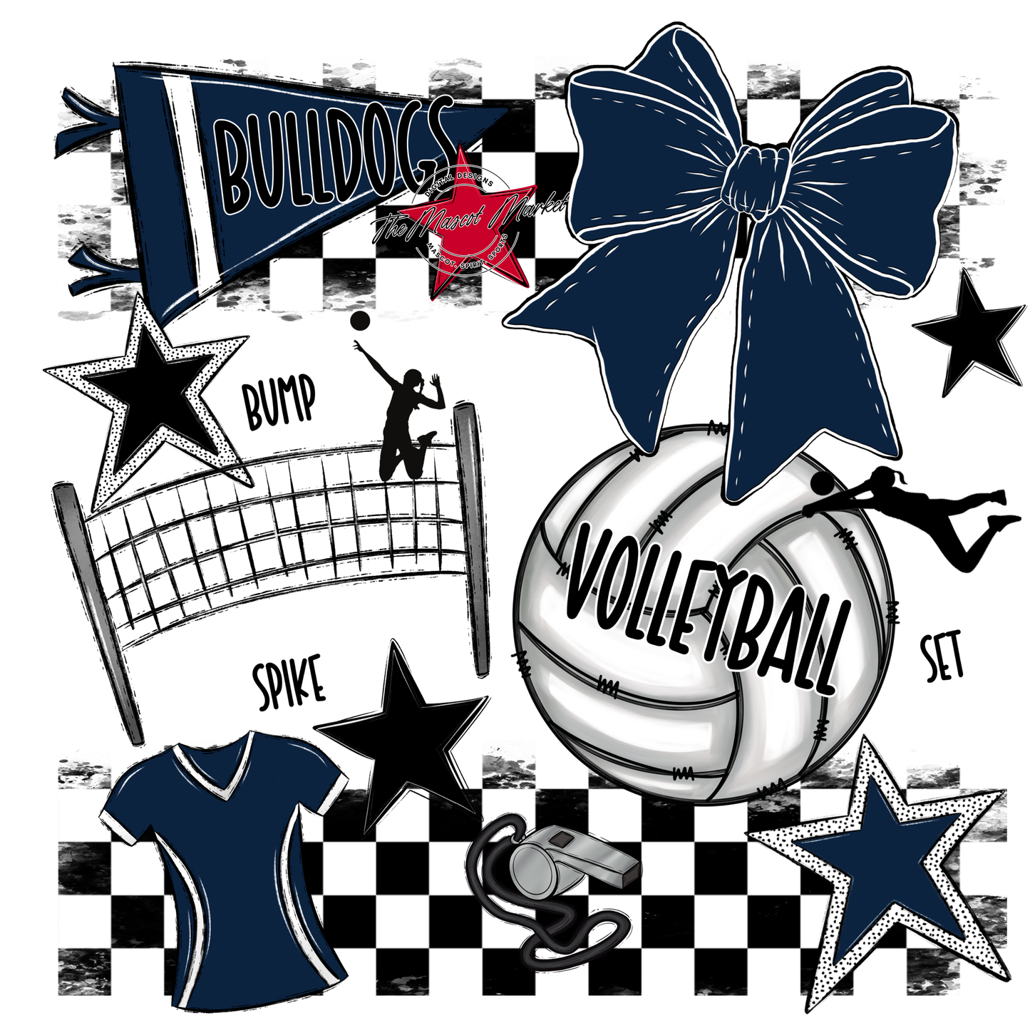 Bulldogs Checkers Volleyball Spirit Design-Navy