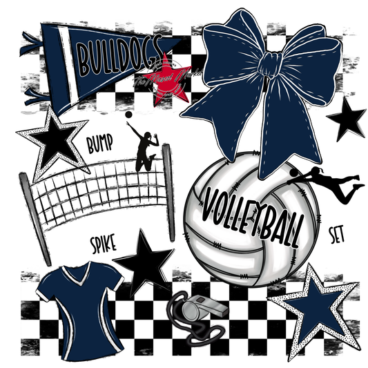 Bulldogs Checkers Volleyball Spirit Design-Navy