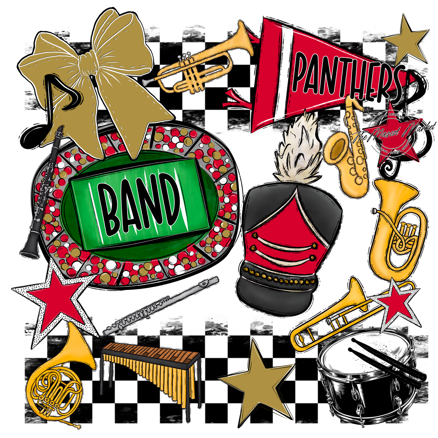Panthers Checkers Band Spirit Design-Red-Gold