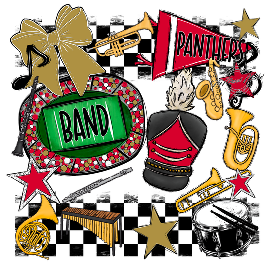 Panthers Checkers Band Spirit Design-Red-Gold