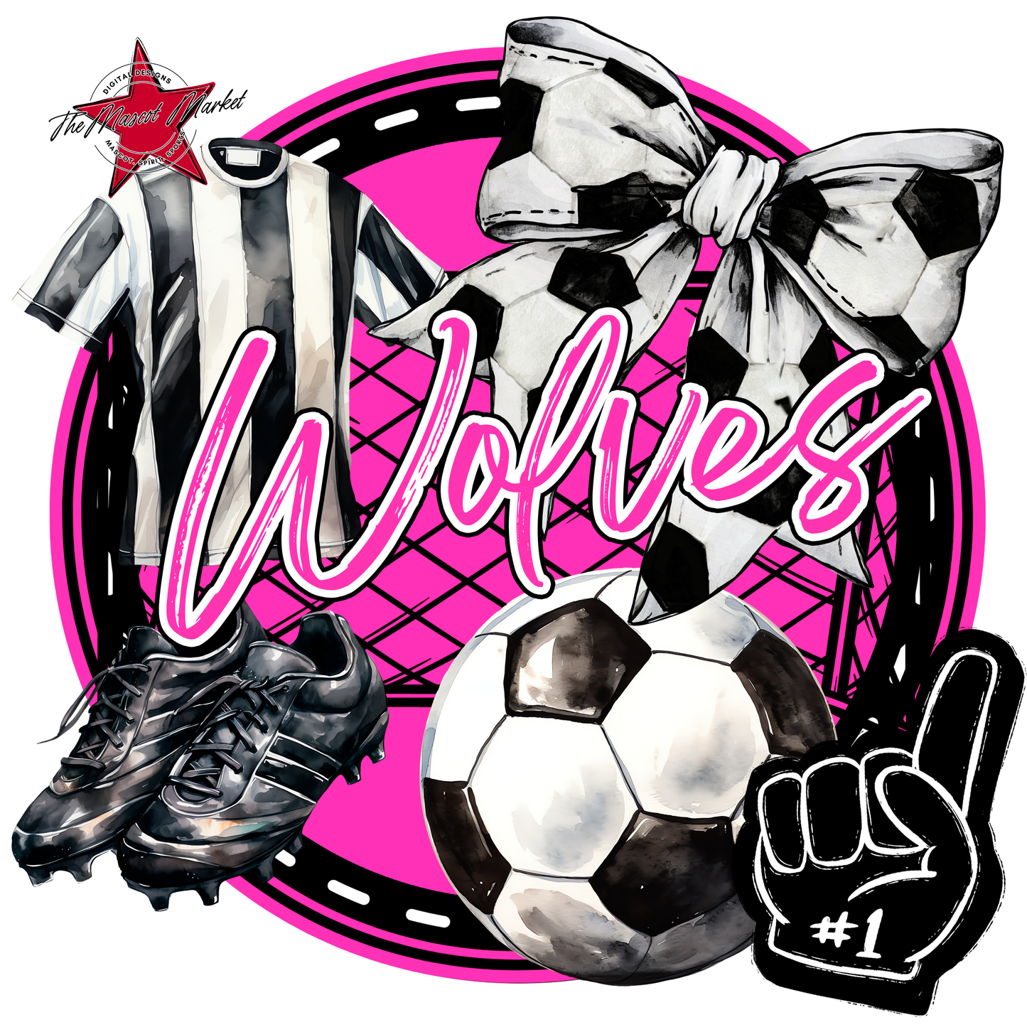Wolves Circle Soccer Design-Pink