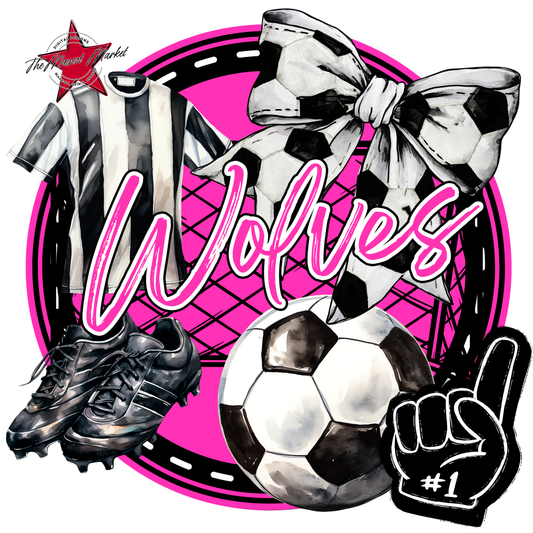 Wolves Circle Soccer Design-Pink