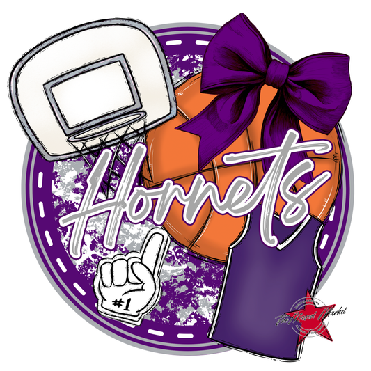 Hornets Circle Basketball Design-Purple-Grey