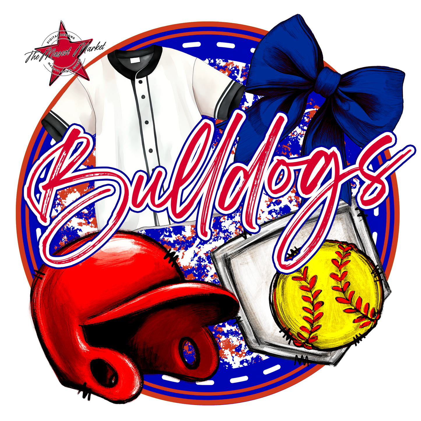 Bulldogs Circle Softball Design-Blue-Red