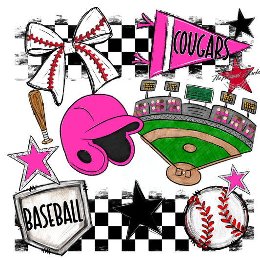 Cougars Checkers Baseball Spirit Design-Pink