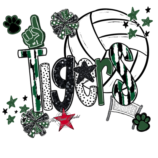 Tigers Volleyball Scrape-Green