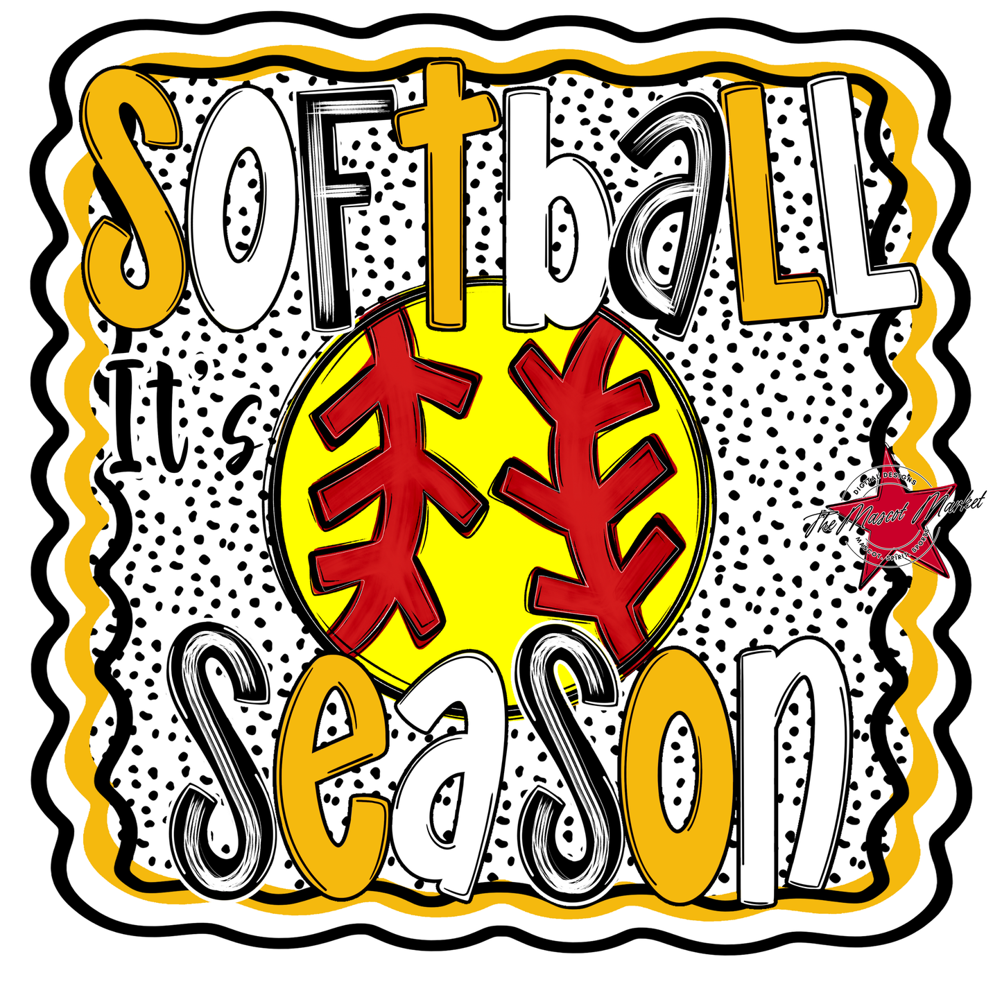 It's Softball Season Dot Design-Yellow