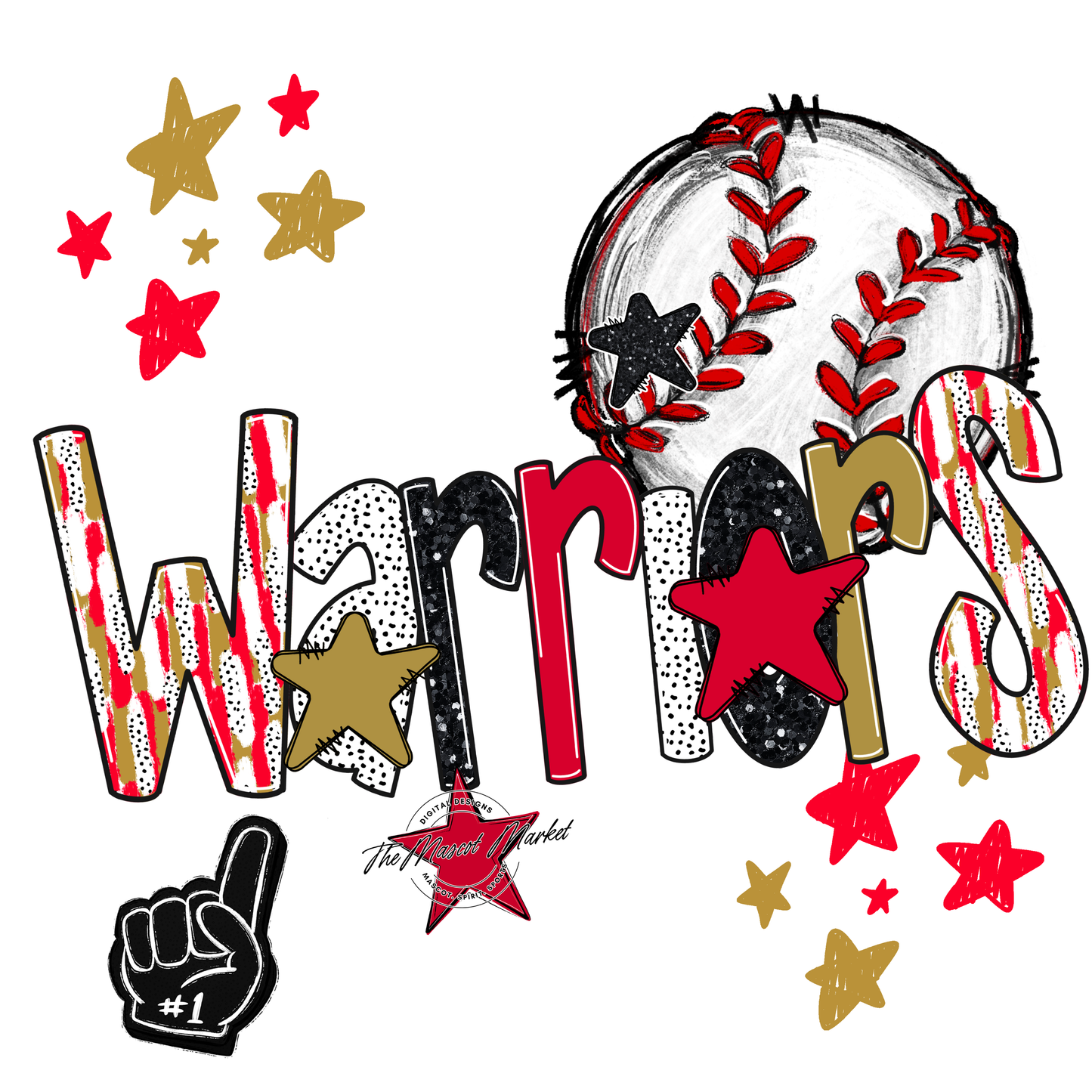 Warriors Baseball Scrape-Red-Gold