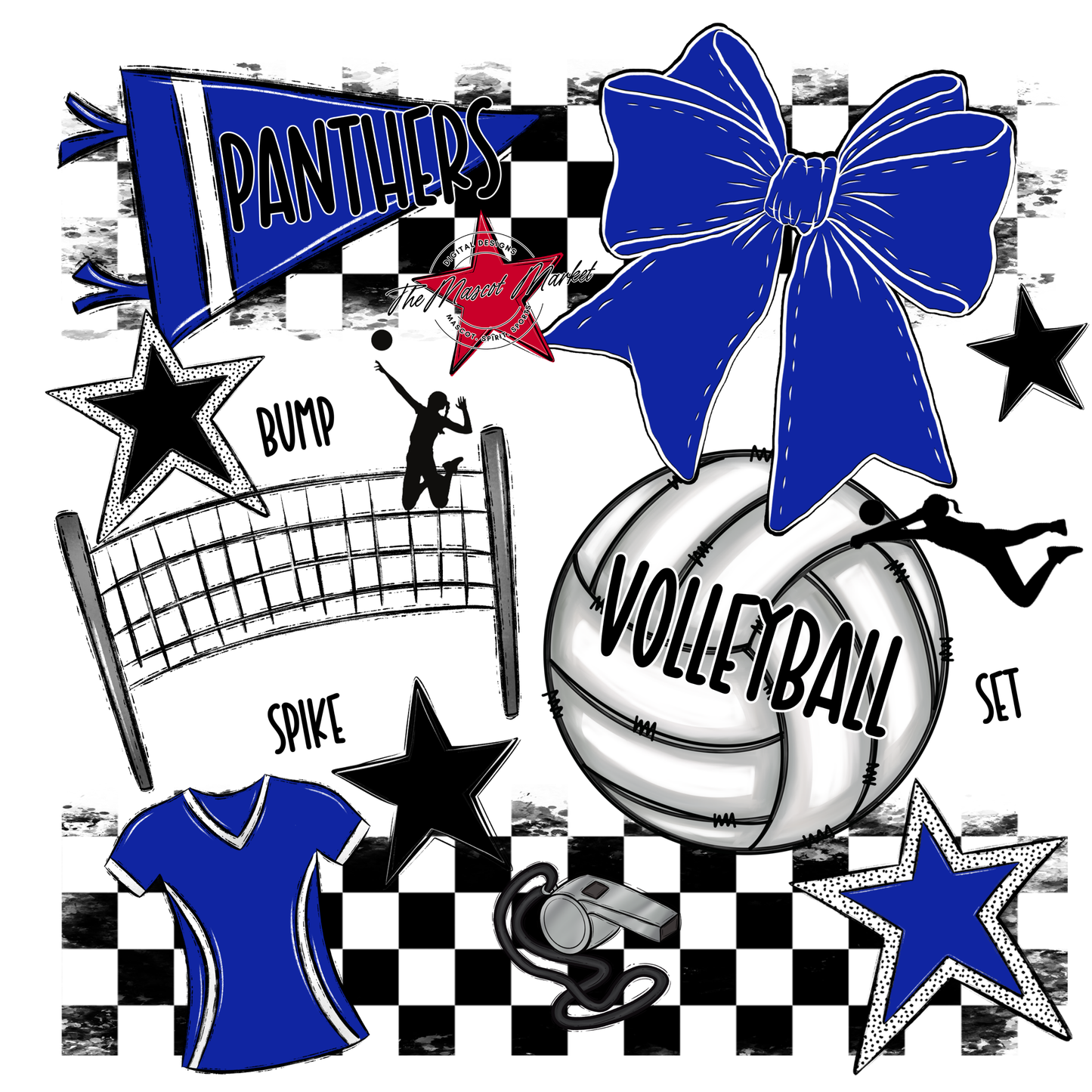 Panthers Checkers Volleyball Spirit Design-Royal Blue