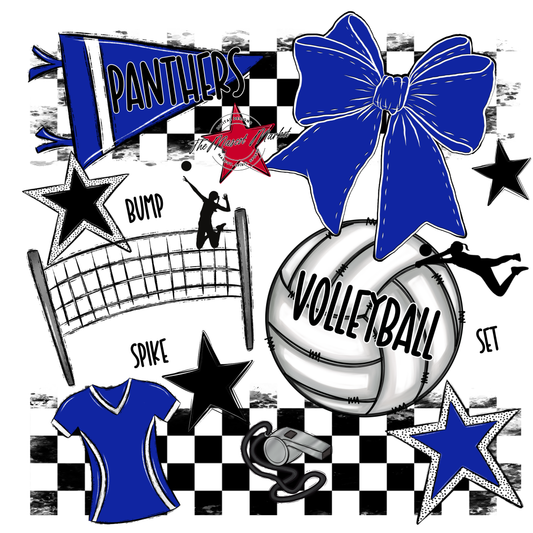 Panthers Checkers Volleyball Spirit Design-Royal Blue