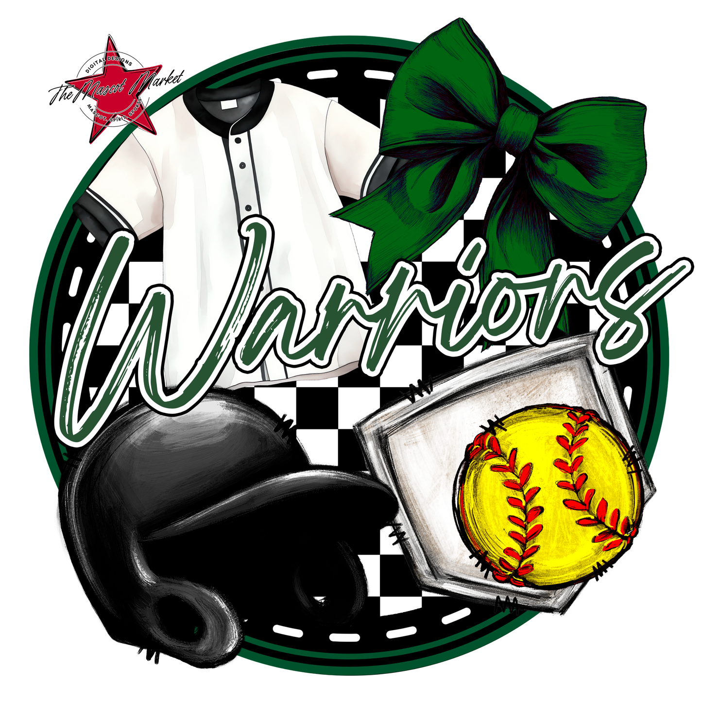 Warriors Circle Softball Design-Green
