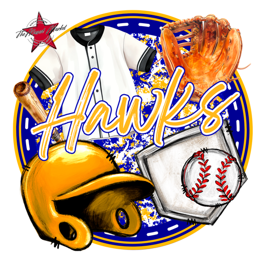 Hawks Circle Baseball Design-Blue-Yellow