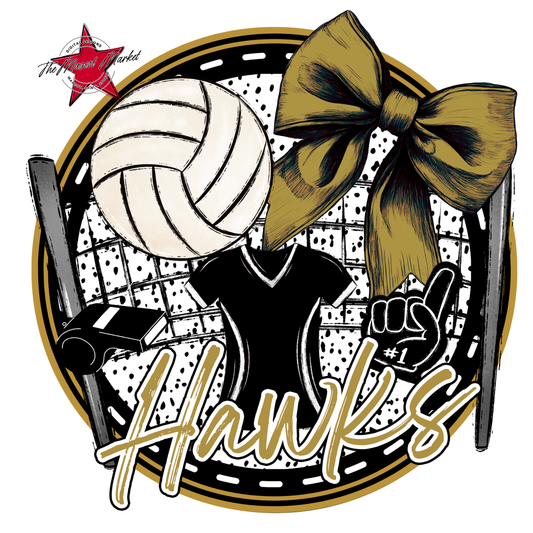 Hawks Circle Volleyball Design-Gold