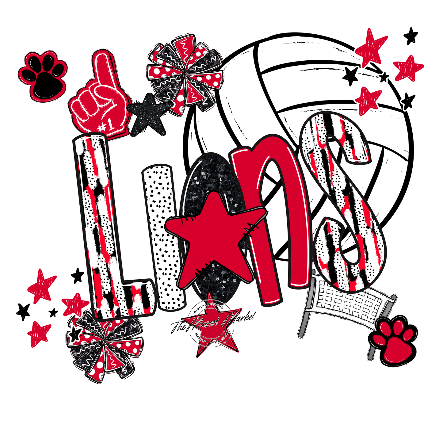 Lions Volleyball Scrape-Red