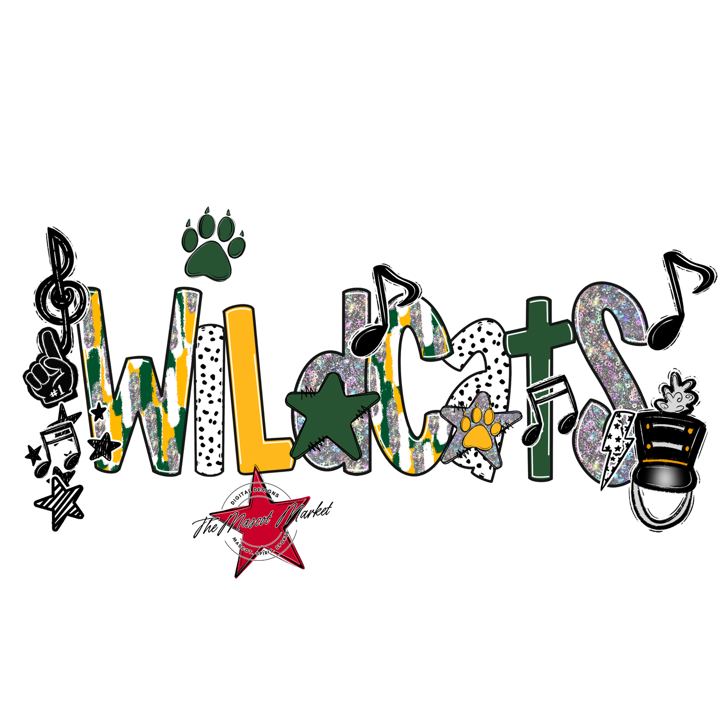 Wildcats Band Scrape-Green-Yellow