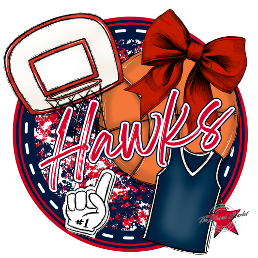 Hawks Circle Basketball Design-Navy-Red