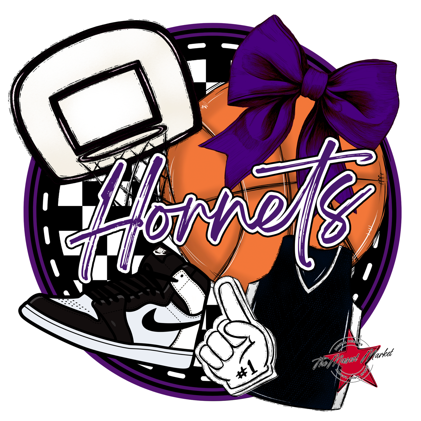 Hornets Circle Basketball Design-Purple