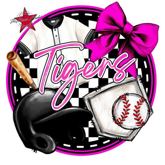 Tigers Circle Baseball Design-Pink