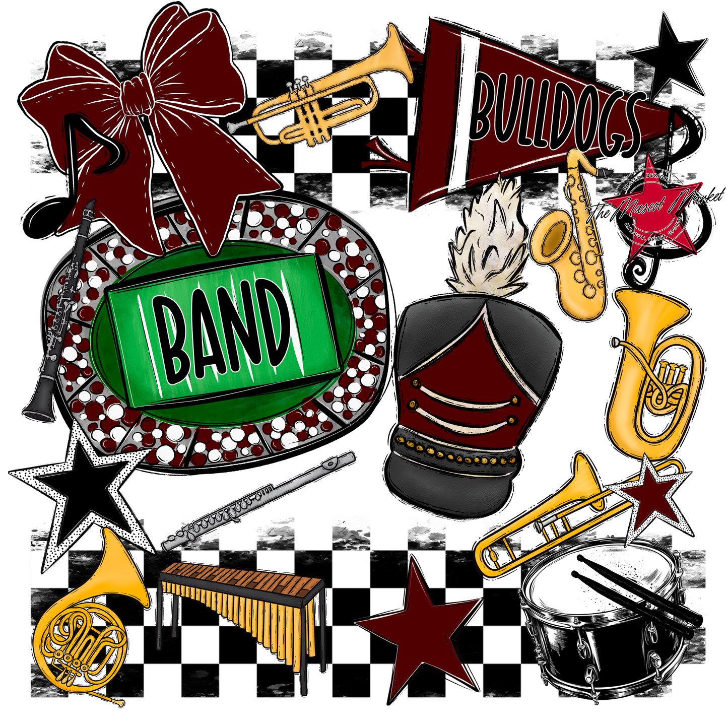 Bulldogs Checkers Band Spirit Design-Maroon
