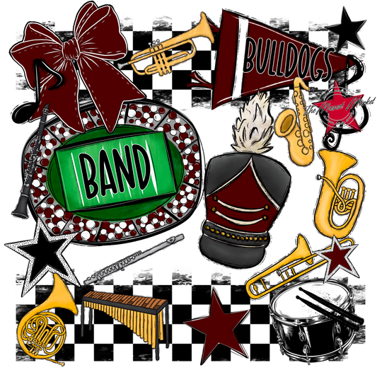 Bulldogs Checkers Band Spirit Design-Maroon