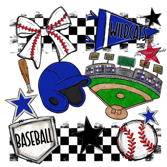 Wildcats Checkers Baseball Spirit Design-Royal Blue