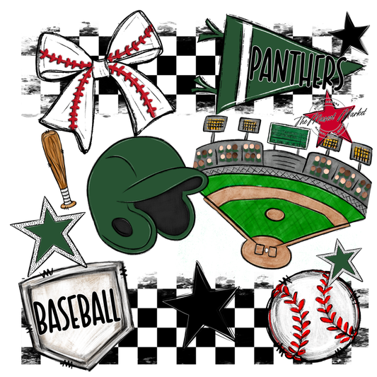 Panthers Checkers Baseball Spirit Design-Green