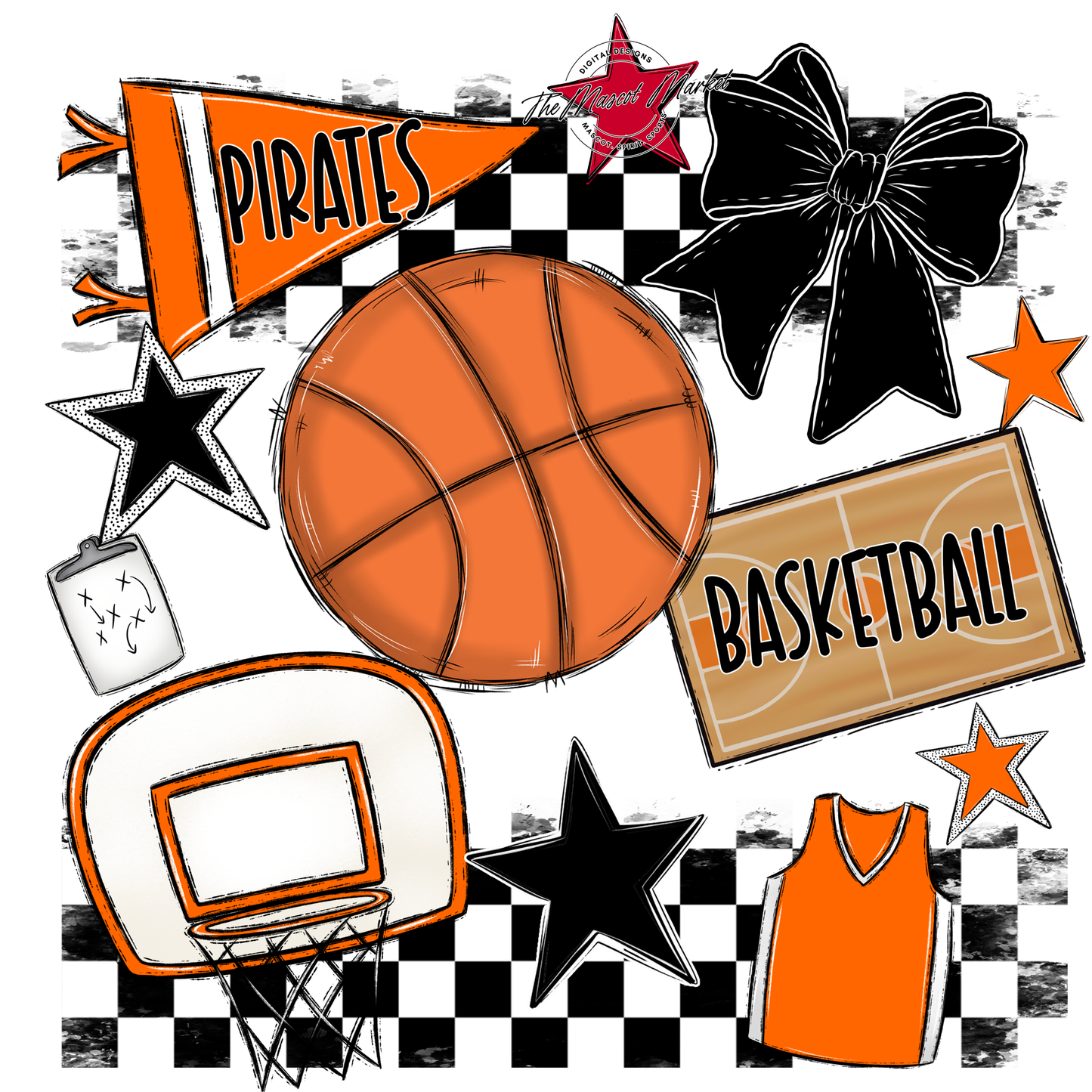 Pirates Checkers Basketball Spirit Design-Orange