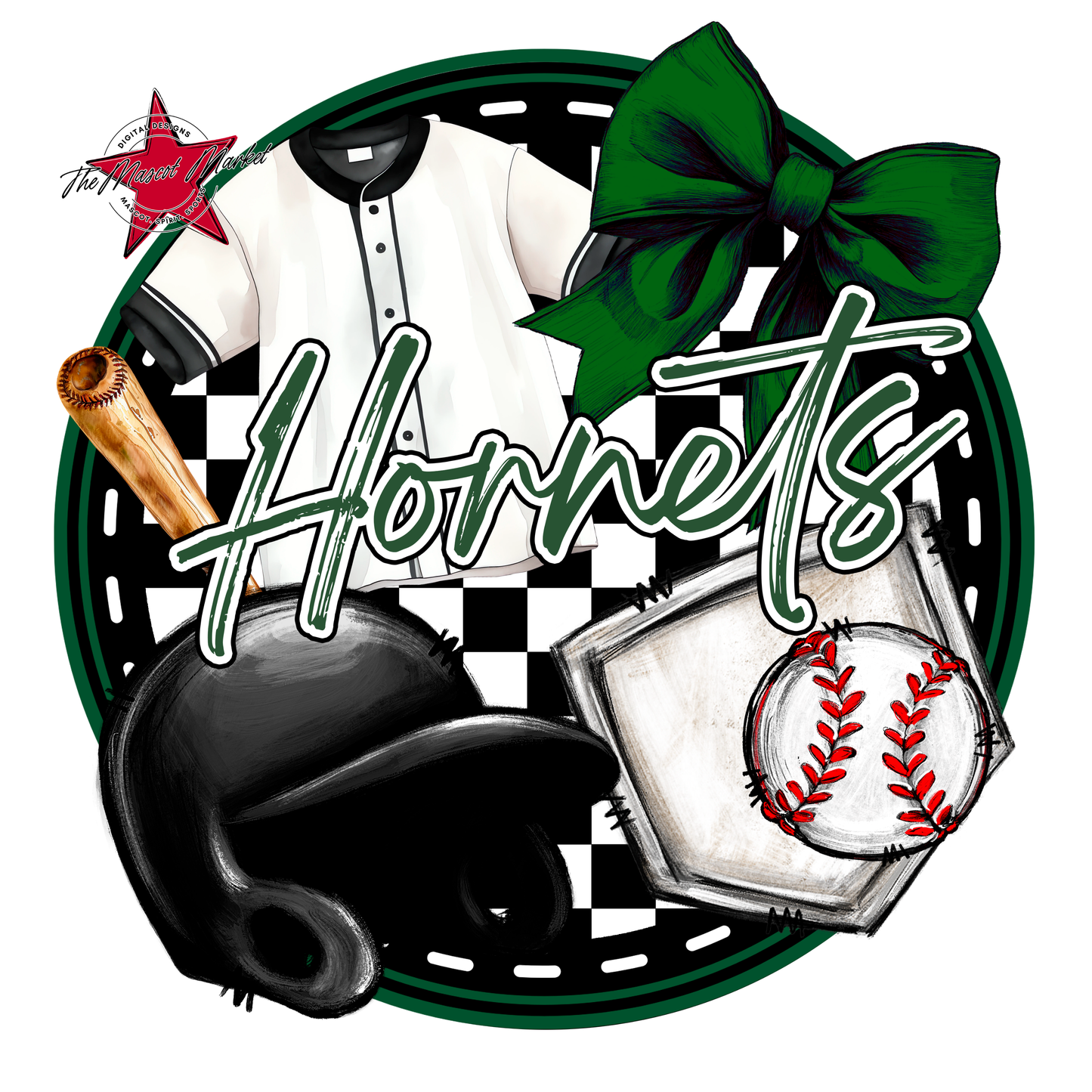 Hornets Circle Baseball Design-Green