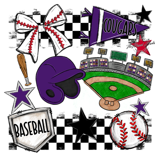 Cougars Checkers Baseball Spirit Design-Purple