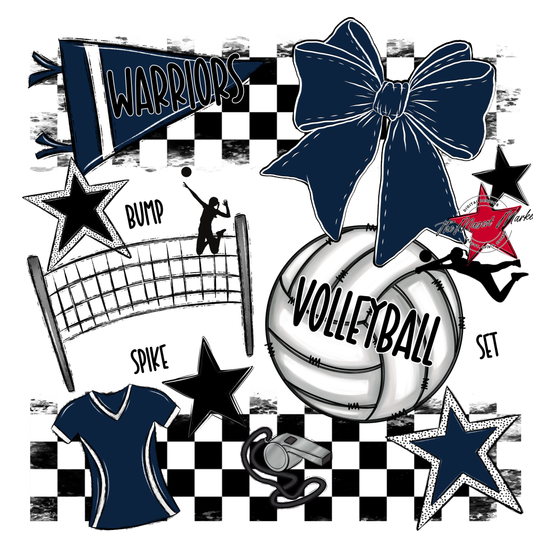 Warriors Checkers Volleyball Spirit Design-Navy