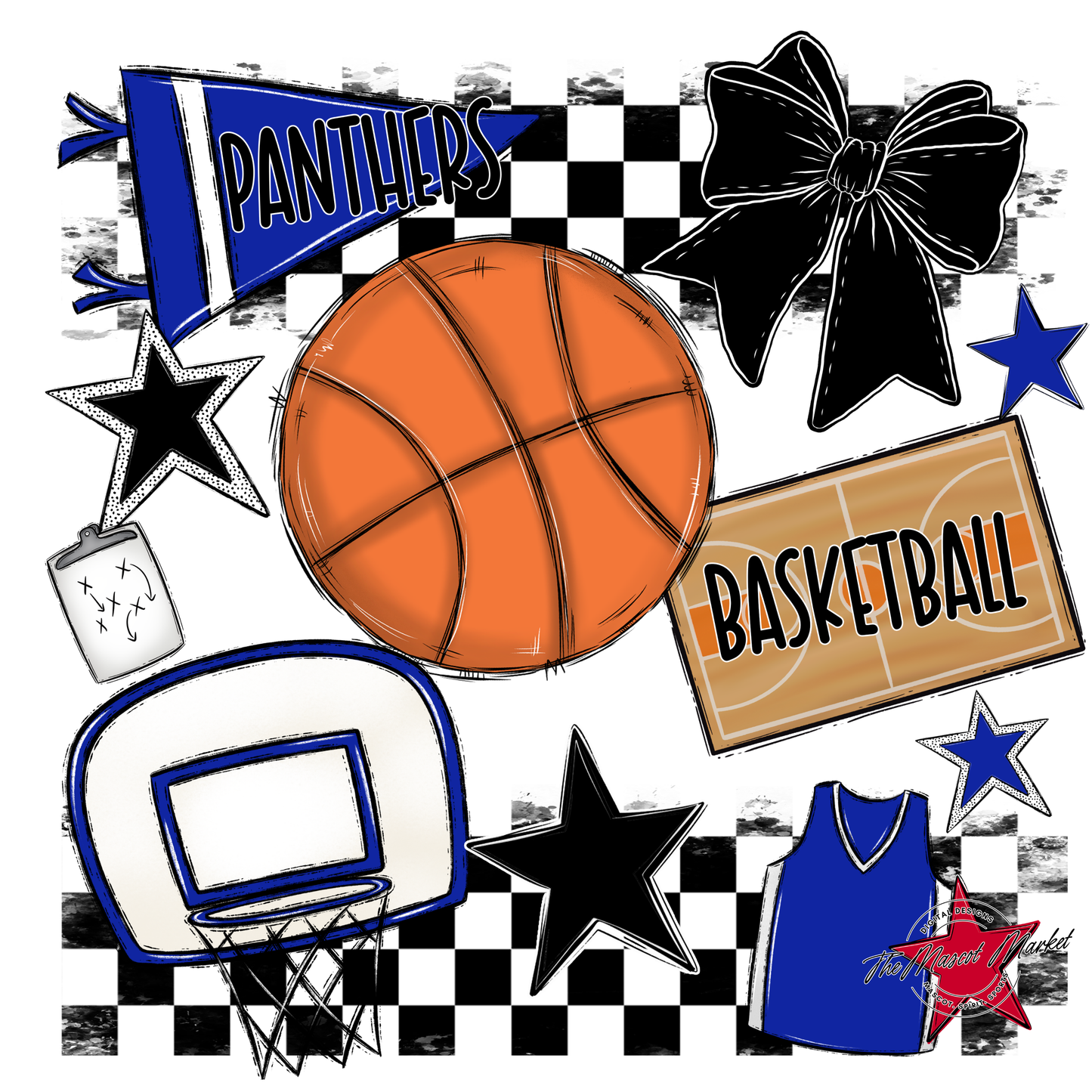 Panthers Checkers Basketball Spirit Design-Blue