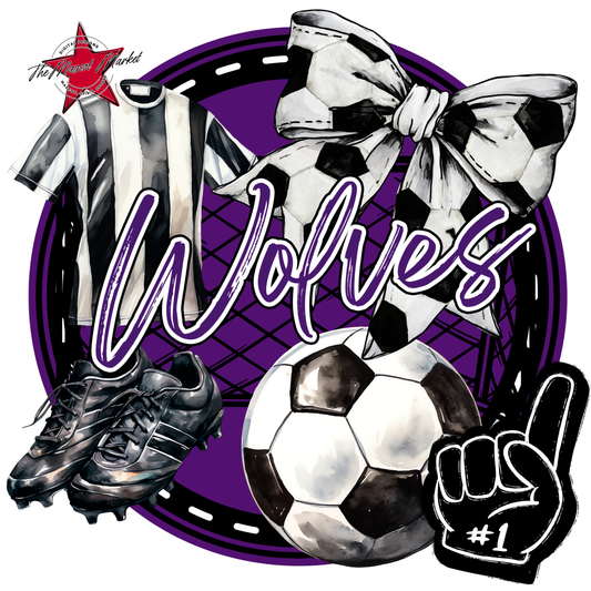 Wolves Circle Soccer Design-Purple