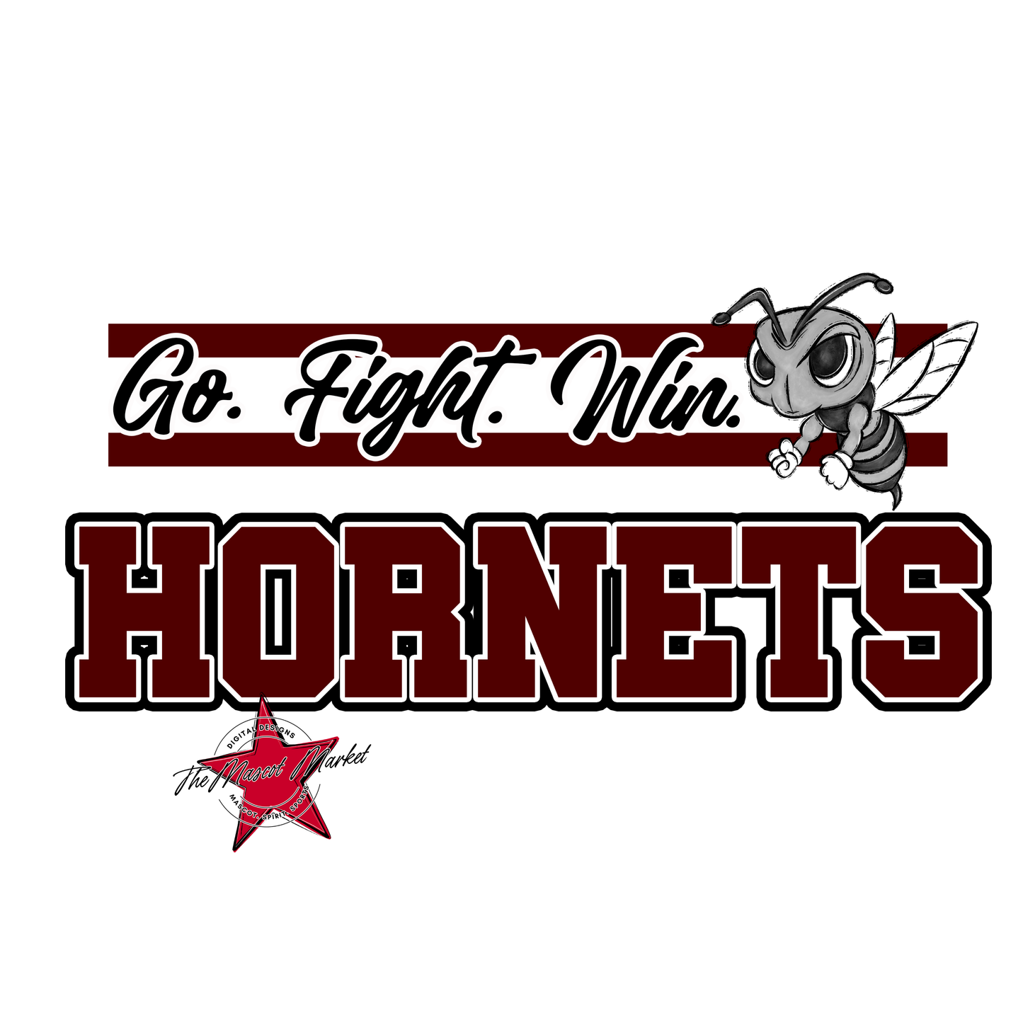 Hornets Go Fight Win Mascot Lines-Maroon