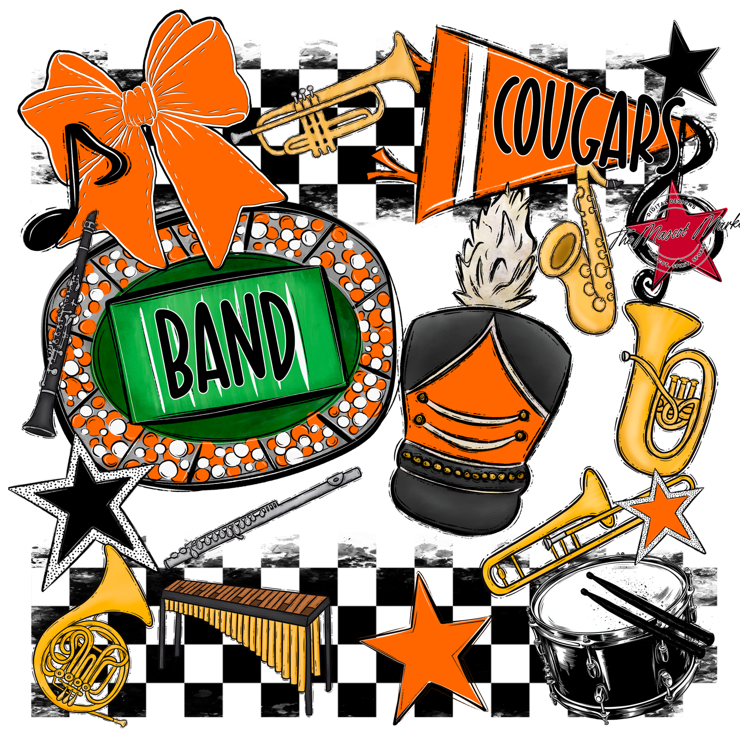 Cougars Checkers Band Spirit Design-Orange