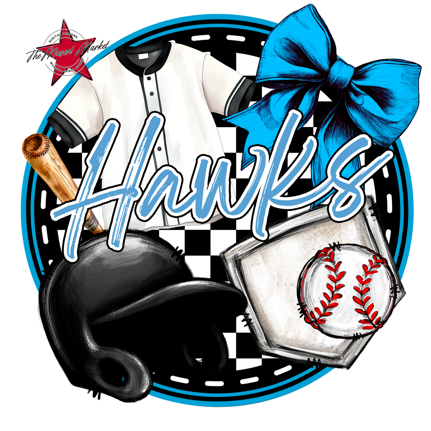 Hawks Circle Baseball Design-Carolina Blue