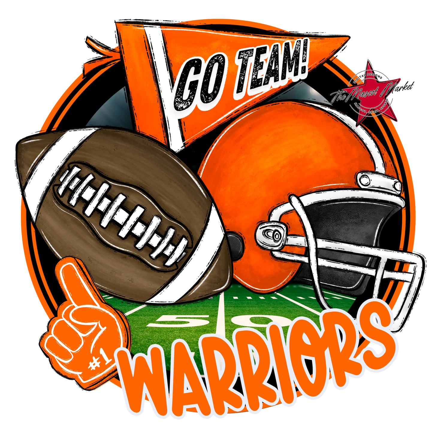Warriors Circle Football Design-Orange