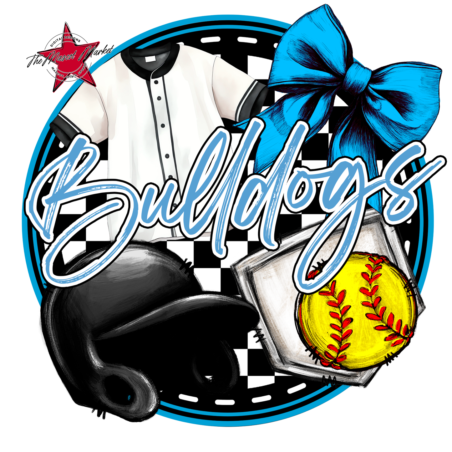 Bulldogs Circle Softball Design-Carolina Blue
