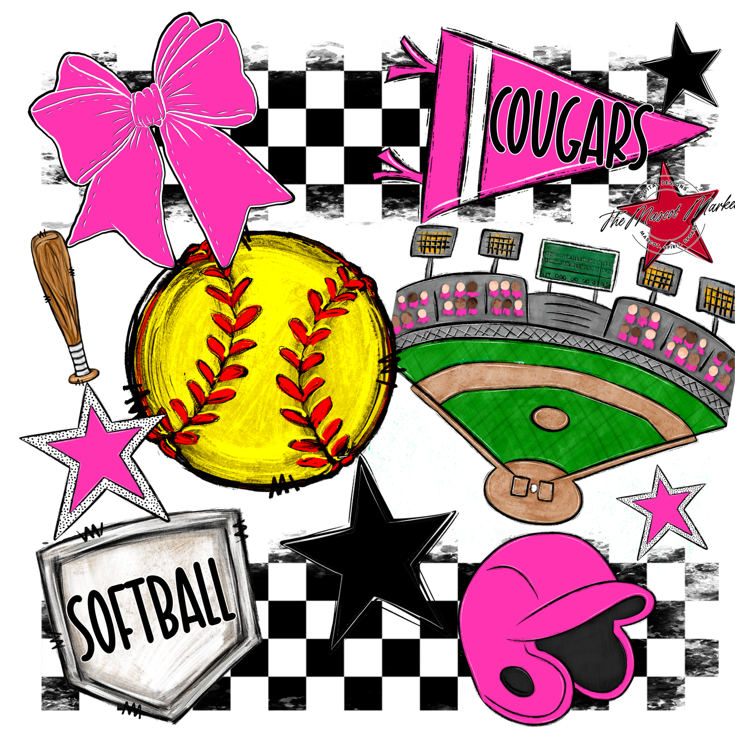 Cougars Checkers Softball Spirit Design-Pink