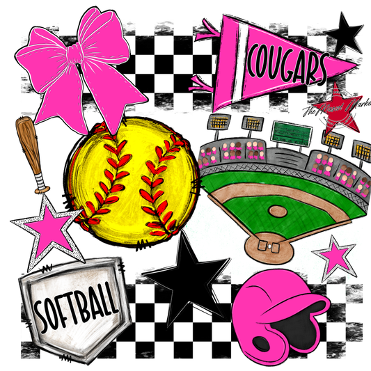 Cougars Checkers Softball Spirit Design-Pink