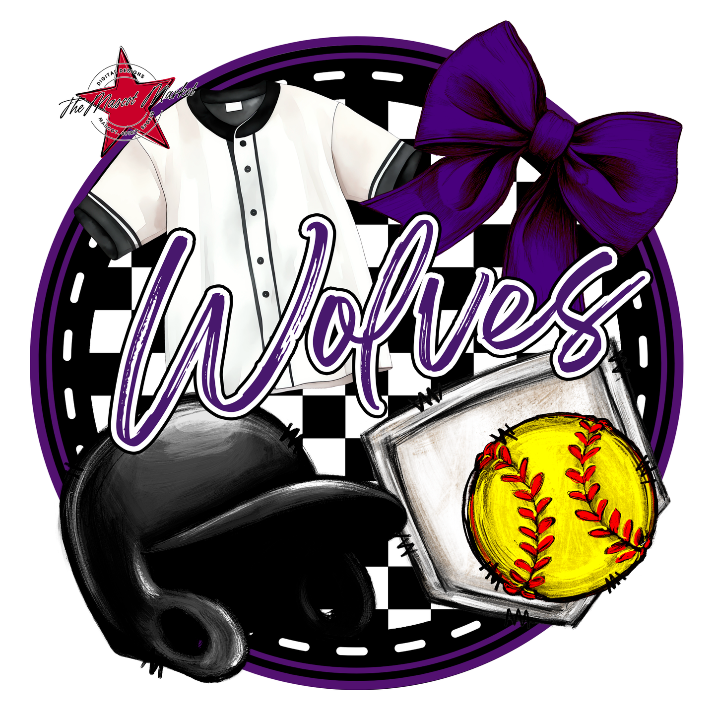 Wolves Circle Softball Design-Purple
