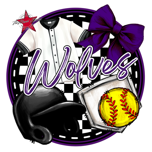 Wolves Circle Softball Design-Purple