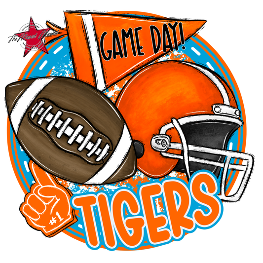 Tigers Circle Football Design-Carolina Blue-Orange