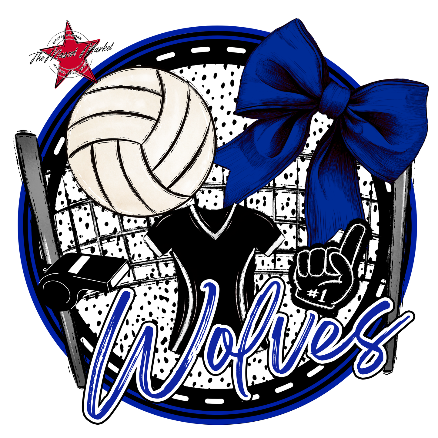 Wolves Circle Volleyball Design-Royal Blue